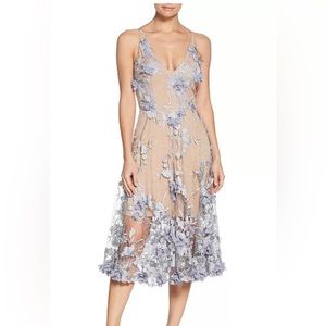 Dress the population blue/nude 3D floral dress